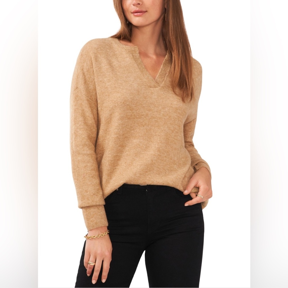 Vince Camuto | Dropped Shoulder V-Neck Sweater Latte Heather | Size XL